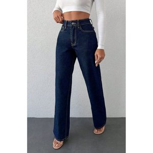 Modern Womens Highwaist Wide Leg Baggy Stone Blue <b>Denim</b> Jeans Relaxed Loose Fit Soft <b>Stretch</b> Plating Eco-Friendly Durable Casual - Product Image 3