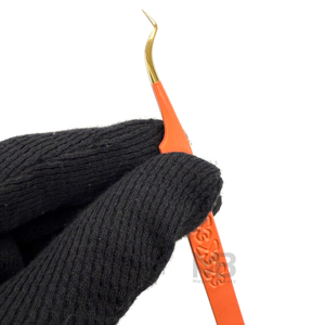 Ensemble de pinces à cils plaquées or orange, pointe précise, forme en L, surface lisse, pour extension de cils - Product Image 4