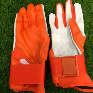 Guantes de béisbol de cuero blancos y azules con dedos completos, transpirables, con cierre de velcro para adultos diestros - Product Image 3