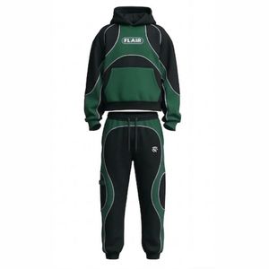 Conjunto Deportivo de Hombre con Parches de Tela Pesada |   Sudadera con Capucha y Pantalones Deportivos Personalizados con Paneles en Contraste | - Product Image 4