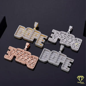 Colgante de lujo con el nombre 'DOPE', diamante moissanita, cadena hip hop, oro rosa, joyería brillante para hombres y mujeres - Product Image 4