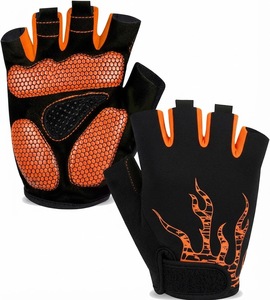Orha International <b>Half</b> Finger Racing Cycling Gloves PU Black Orange Flame Print Non <b>Slip</b> Hook Loop Closure Unisex Outdoor Use - Product Image 1