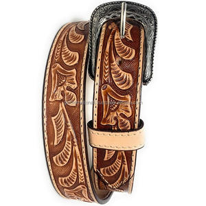 Cinturón de herramientas de cuero occidental hecho a mano en relieve con diseño de hoja Persoimnailzed con hebilla de PIN floral de plata antigua pedido al por mayor - Product Image 5