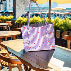 Handmade Quilted Soft Cotton Solid Color Tote <b>Bag</b> Heart Embroidered <b>Shopper</b> Cute Travel Everyday - Product Image 1