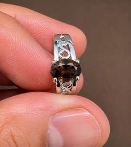 Rhaya Jewels Vintage Elegant Engagement Rhodium Plated 925 Sterling Silver Oval Cut Smoky Quartz Prong Setting Dainty Band <b>Ring</b> - Product Image 3