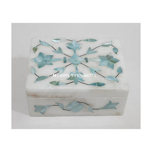 Most Attractive White Marble Blue Mother Of Pearl Inlay Jewelry <b>Box</b> Rectangle Shape <b>Floral</b> Design Used Gift For Business Purpose - Product Image 2