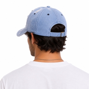 Unisex Distressed Denim Baseball <b>Cap</b> Custom Embroidery Adjustable stripe <b>Vintage</b> Style Adjustable Fit Distressed Style <b>Cap</b> - Product Image 3