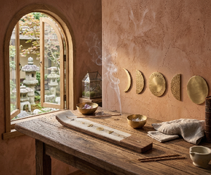 Soporte de incienso de madera para varillas con recogedor de cenizas, quemador de incienso de latón con 3 orificios, soporte de madera para varillas de incienso para meditación - Product Image 6