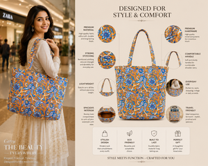 Ethically Sourced Indian Handmade Paisley Cotton Durable Water Resistant Floral <b>Shoulder</b> Tote Bag Eco-Friendly Fold Beach - Product Image 2