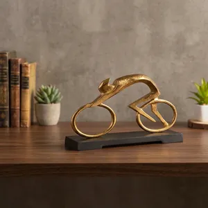 Escultura Metálica de Ciclista en Bicicleta Dorada, Figura Abstracta con Base Negra, Pieza Decorativa Moderna para Hogar u Oficina de Lujo - Product Image 4