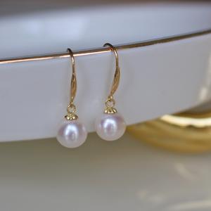 Boucles d'oreilles en perles d'eau de mer Akoya japonaises naturelles de 7-8 mm, or 18 carats, style court élégant, boucles d'oreilles pour femmes à talons hauts - Product Image 1