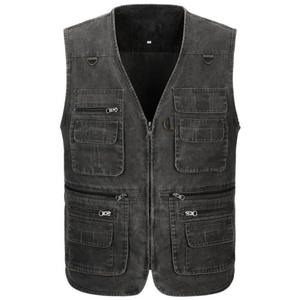 Chaleco informal con cuello en V y múltiples bolsillos para hombre, chaleco informal para exteriores, color sólido, acabado lavado, mezcla de poliéster y algodón - Product Image 2