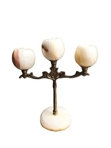 Vintage Onyx & laiton Triple bougeoir, Onyx et laiton bougeoir, sculpté à la main Onyx bougeoir - Product Image 6