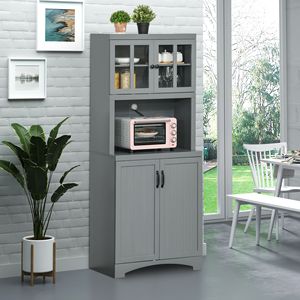 Modern Freestanding Kitchen Pantry Cabinet with <b>Tall</b> <b>Storage</b> Glass Framed Door for Microwave Space Accent Kitchen Furniture - Product Image 2