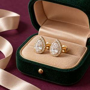 Pendientes de Diamantes Cultivados en Laboratorio con Corte Pera |   Pendientes Halo de Oro de 9 Quilates con Certificado IGI de 3.8 Quilates, Oro Rosa/Blanco/Amarillo, Joyería de Lujo - Product Image 2
