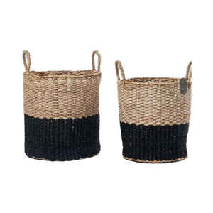 Grand panier de rangement décoratif en jonc de mer fait à la main avec poignées en anneau Organisateur tissé pour le rangement des enfants - Product Image 1