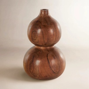 Vase en bois en forme de calebasse marron, double calebasse, récipient décoratif de table - Product Image 3