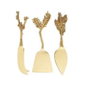 Gold Plated Brass <b>Cheese</b> <b>Set</b> with Stainless Steel Blades and Twig Branch Handle for Hotels & Restaurants Dishwasher Safe - Product Image 1