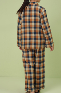 Ensemble de pyjama en satin polyester/coton pour femmes, vêtements de nuit à carreaux d'hiver, vêtements de détente deux pièces, respirant et écologique - Product Image 4