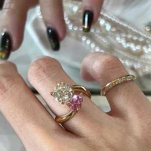 Moissanite Vivid Pink Pear & Round Cut Toi et Moi <b>Ring</b> Original <b>925</b> <b>Silver</b> <b>With</b> Gold Plated Fine Unique Style For Girlfriends - Product Image 3
