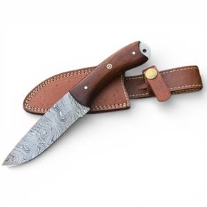 Cuchillo de Caza de Acero de Damasco Hecho a Mano, Personalizable, con Mango de Madera, Funda de Cuero para Supervivencia al Aire Libre y Camping, OEM - Product Image 1