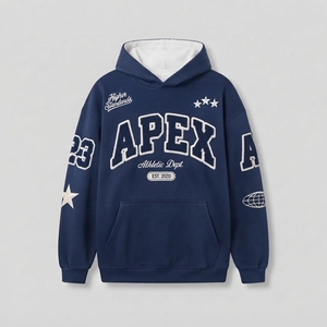 <b>Men's</b> <b>Navy</b> Blue Embroidered Hoodie Premium Cotton <b>Fleece</b> Pullover Streetwear Sweatshirt Custom Logo Wholesale Fashion - Product Image 4