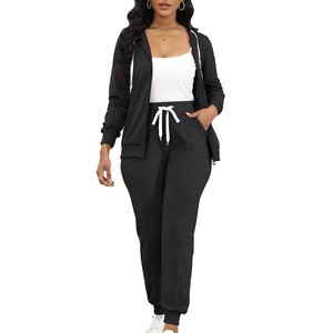Ensemble de survêtement violet pour femme, couleur unie, manches longues, à capuche, fermeture éclair, décontracté, taille plus, coupe régulière, automne - Product Image 4