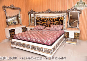 Cama Moderna de Madera de Teca Tallada a Mano con Acabado Negro y Dorado, Tamaño Queen, Estilo Antiguo, Muebles de Dormitorio - Product Image 6