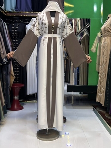 Abaya de Alta Calidad, Modesta, Estilo Dubái, con Cuentas y Lentejuelas, Manga Larga, Tradicional Musulmana, Hecha a Mano, para Boda, Transpirable, Cuello en V - Product Image 5