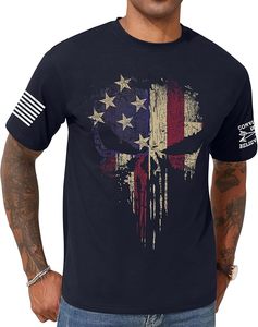 Camiseta con estampado de calavera y bandera estadounidense para hombre, camiseta patriótica de manga corta con gráfico - Product Image 2