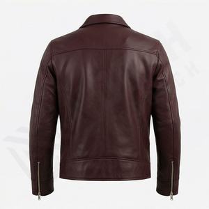 Chaqueta de cuero estilo motero con cuello de camisa, tres bolsillos frontales, ropa de calle a la moda, equipo de protección para motociclistas, color personalizado. - Product Image 2