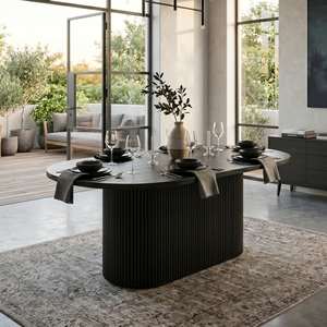 Table à manger ovale moderne en bois massif, table sur piétement cannelé, mobilier minimaliste Japandi pour la maison et les restaurants - Product Image 2