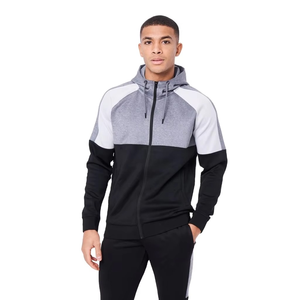 Ensemble de survêtement sportif pour homme, sweat-shirt à capuche 2 en 1 à séchage rapide, manches longues, fermeture éclair sur le devant, polyester et coton légers pour l'automne - Product Image 1
