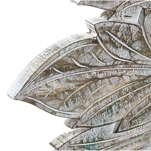 Cabecero de Cama King Size de Madera Tallada con Diseño de Hoja de Palma, Estilo Boho, Color Gris Lavado, Decoración para el Hogar - Product Image 3