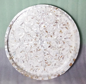 Bandeja Redonda con Incrustaciones de Nácar y Hueso, Asa de Acrílico, Artesanía Nueva, Hecha a Mano, Moderna, Multifuncional, Tamaños Personalizados - Product Image 2