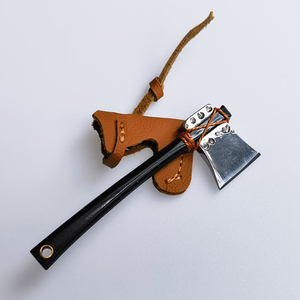 Couteau à pizza portable mini micro AX EDC à dos plat, lame en acier forgé 9, manche en bois, qualité industrielle, pendentif décoratif - Product Image 1