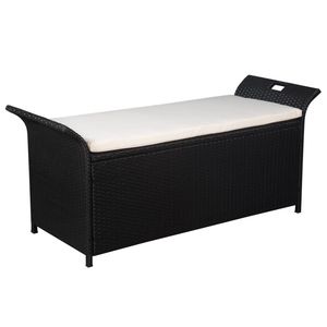 54.3\" Poly Rattan Black <b>Storage</b> <b>Bench</b> with <b>Cushion</b> - Product Image 1