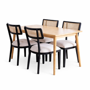Durable Solid Teak Wood Scandinavian Modern <b>Restaurant</b> Mulyo Dining <b>Set</b> with 4 Chairs Foldable Eco-Friendly Commercial Furniture - Product Image 1