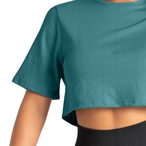 T-shirt court vert personnalisé pour femme, respirant, pour la gym, l'entraînement, le fitness, le yoga, vêtements de sport, activewear, OEM - Product Image 5