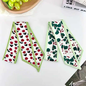 Foulard en soie fin pour femme, ruban long en soie, petit foulard de cou, ruban pour poignée de sac à motif floral, foulard de poche, accessoire de mode pour femme 90 cm x 6 cm - Product Image 2