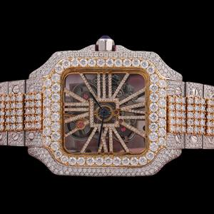 Superbe montre pour homme à cadran carré squelette, sertie de moissanite et de diamants exclusifs, bicolore, style mode hip-hop - Product Image 5