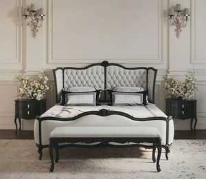 Traditional King Size Bedroom <b>Set</b> with Tufted Leather Bedroom and Matching Nightstands in Antique Style For Home Villa Wedding - Product Image 1