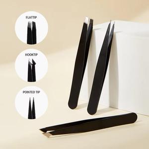 Juego de Pinzas para Pestañas de Acero Inoxidable con Puntas Planas y Curvadas, Negras y Lisas, para Uso Estético y con Logotipo Personalizado - Product Image 6