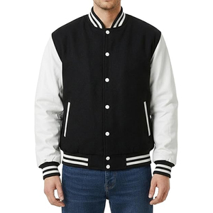 Chaqueta Varsity Personalizada al por Mayor para Hombre, Chaqueta Letterman de Lana con Mangas de Cuero, Chaqueta Bomber de Béisbol con Logotipo Bordado, OEM - Product Image 1