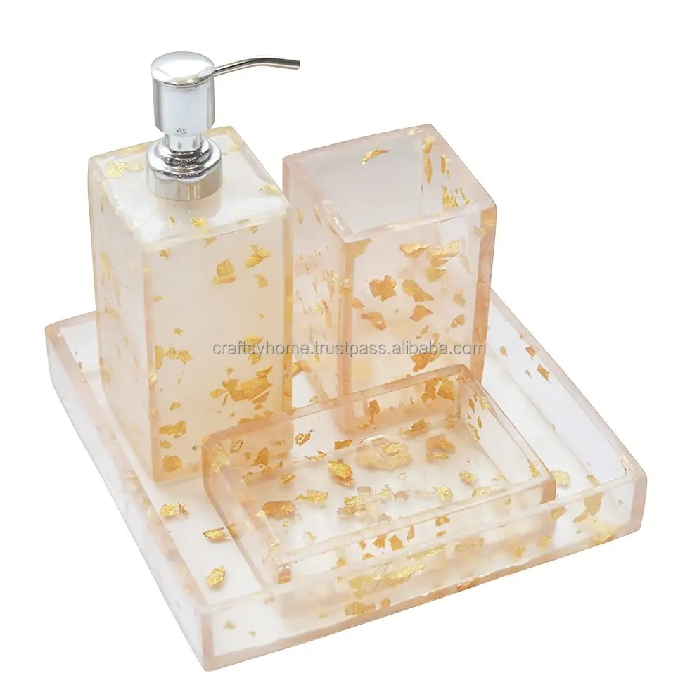 Resin Bathroom Set Of 4 Bathroom Set New Style Toothbrush Holder Soap Dispenser Soap Box In Resin Mirror Custom Bathroom Set