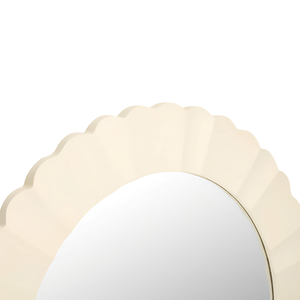 Miroir mural rond en bois sculpté avec motif floral, finition blanche, en MDF, pour dressing et salon - Product Image 5