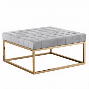 Hot Selling Home Furniture White Velvet <b>Stool</b> Square Ottoman <b>with</b> Stainless Steel Frame Ottoman Coffee <b>Table</b> - Product Image 1