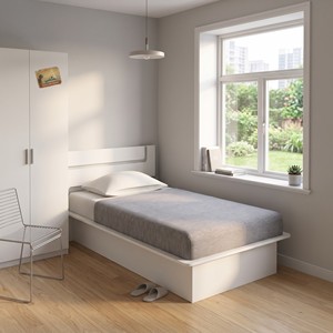 Base de Cama Doble Moderna 2277 con Plataforma Flotante, Cabecero Geométrico, Mueble Minimalista de Panel de Aglomerado para Dormitorio - Product Image 1