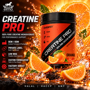 Créatine Pro Elma 100% pure monohydrate en poudre, saveur orange, OEM, étiquette privée - Product Image 1
