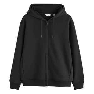 Sweat-shirt à capuche zippé noir pour homme, coupe classique, couleur unie, décontracté, en coton French Terry tricoté, pour l'automne - Product Image 3